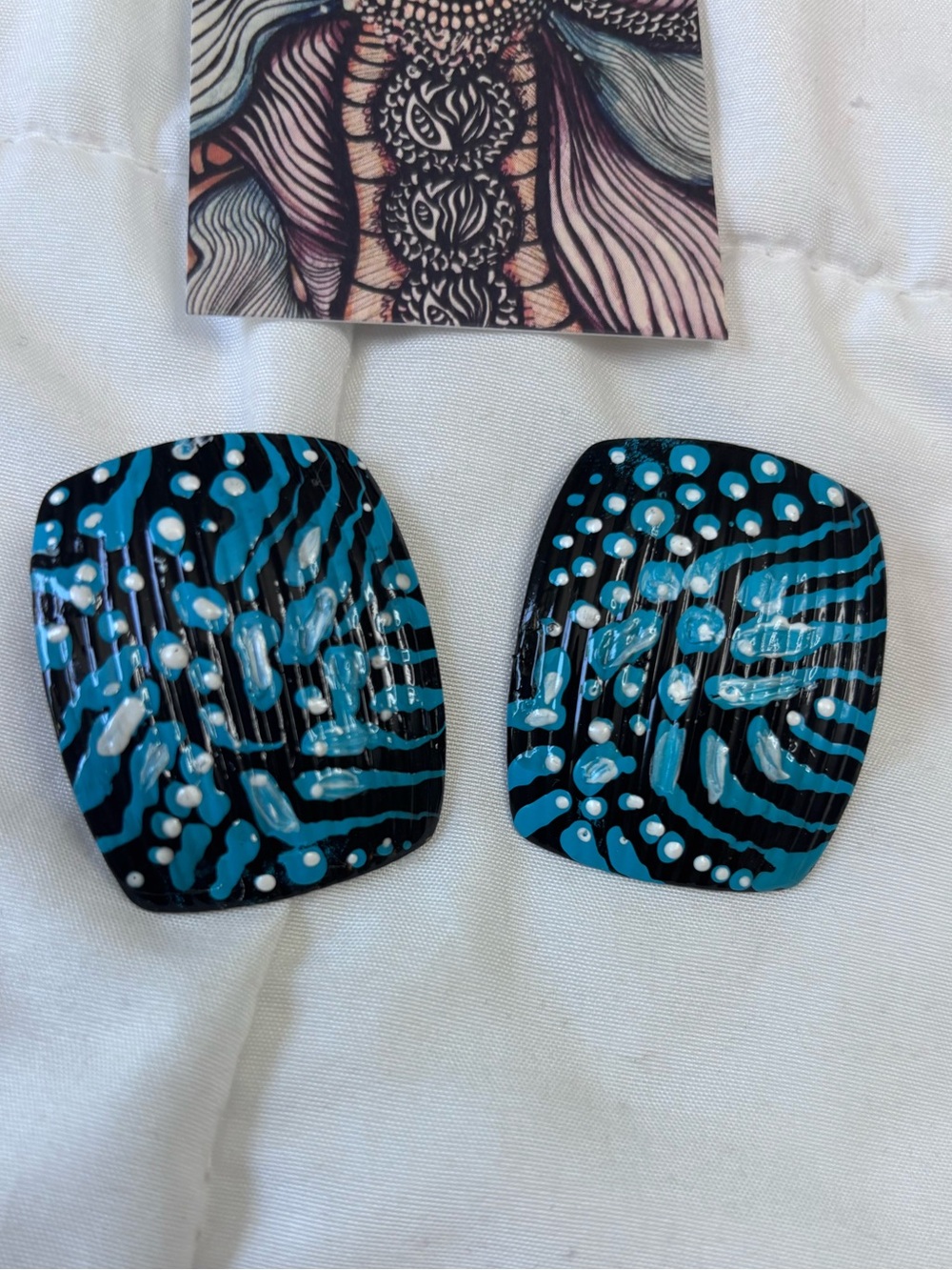 Hand-Painted Black and Teal Vintage Earrings.